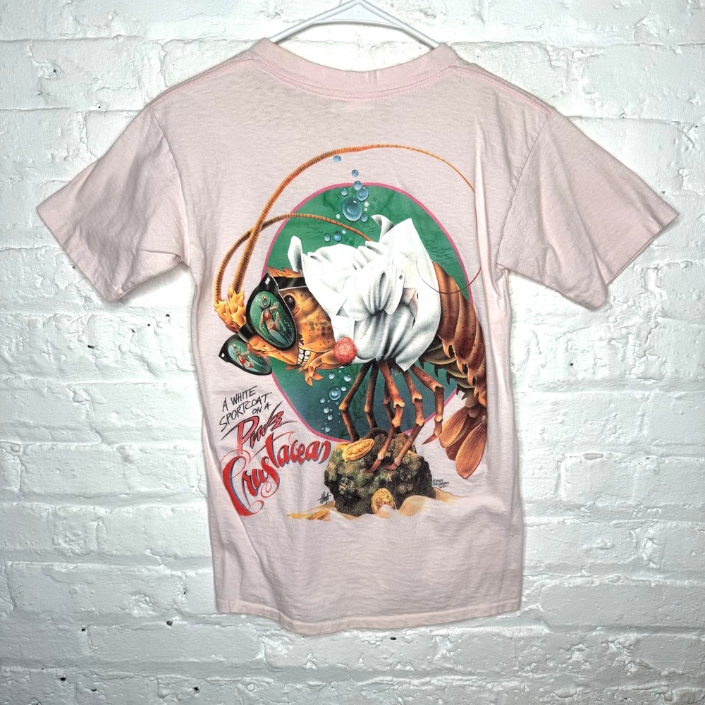 Vintage Jimmy‎ Buffett T-Shirt Size Small White Sport Coat Pink Crustacean 1987